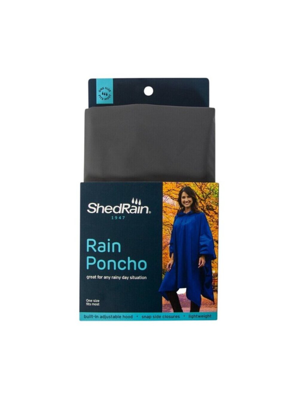 NWT Shedrain Hooded Drawstring Rain Poncho 84300954 Charcoal Gray 39" x 58"